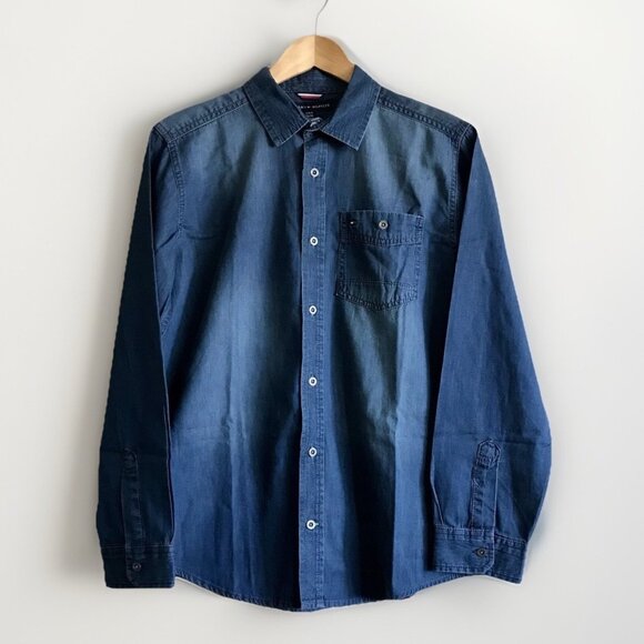Tommy Hilfiger Youth boys long sleeve button up shirt size L 16-18 Years - Picture 1 of 6